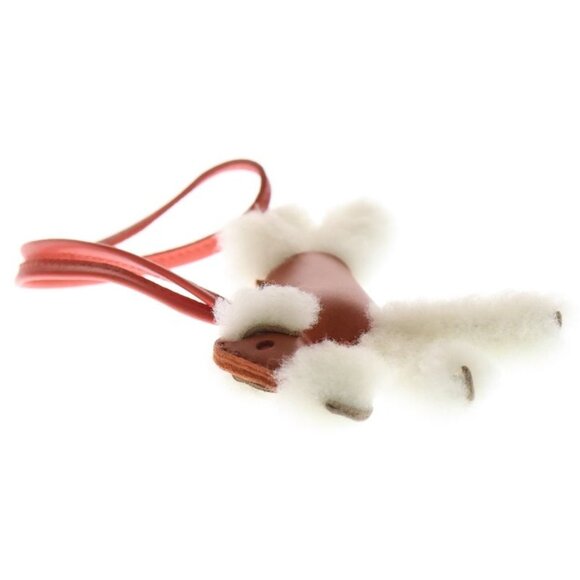 Hermes Buddy Bag Charm Agneau Milo Mouton Sesame Bag Red White - Picture 3 of 6